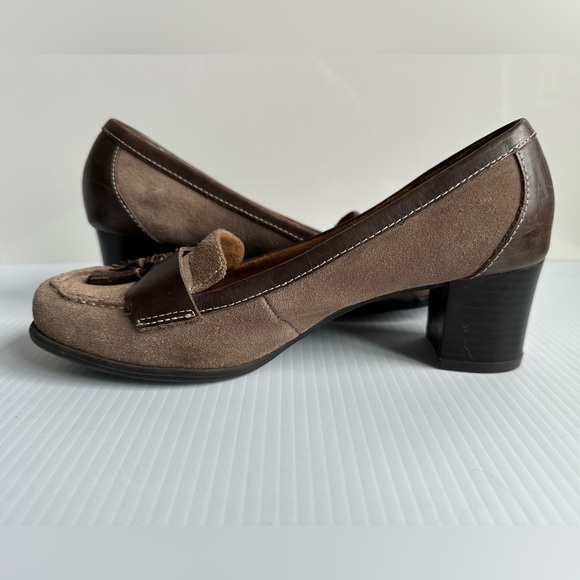 Naturalizer Suede Oxford Pump Taupe Brown Tassels Size 8 Comfortable Office - Picture 7 of 10